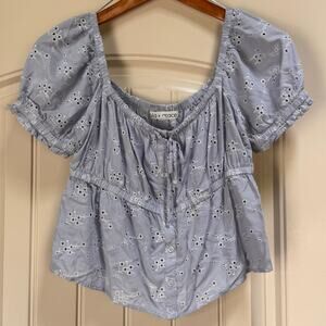 Lola Grace Eyelet Fairy Milkmaid Coquette Off-The-Shoulder Preppy Cutesy Size L